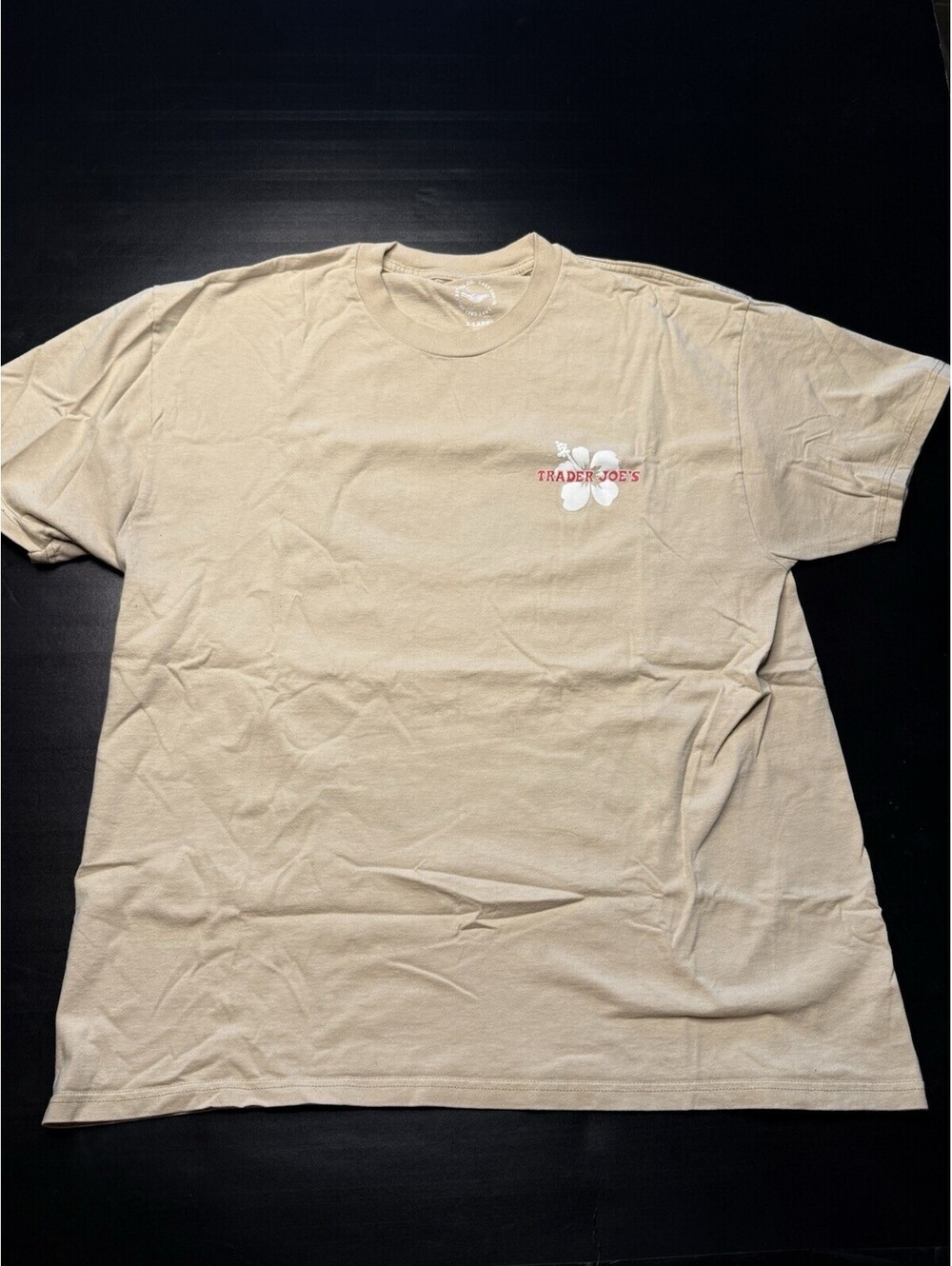 Trader Joes Crew Member T Shirt Size XL Tan 100% Cotton Preowned